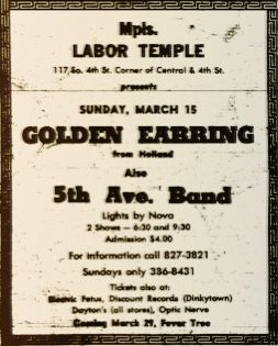 Golden Earring show ad Labor Temple shows March 15 1970